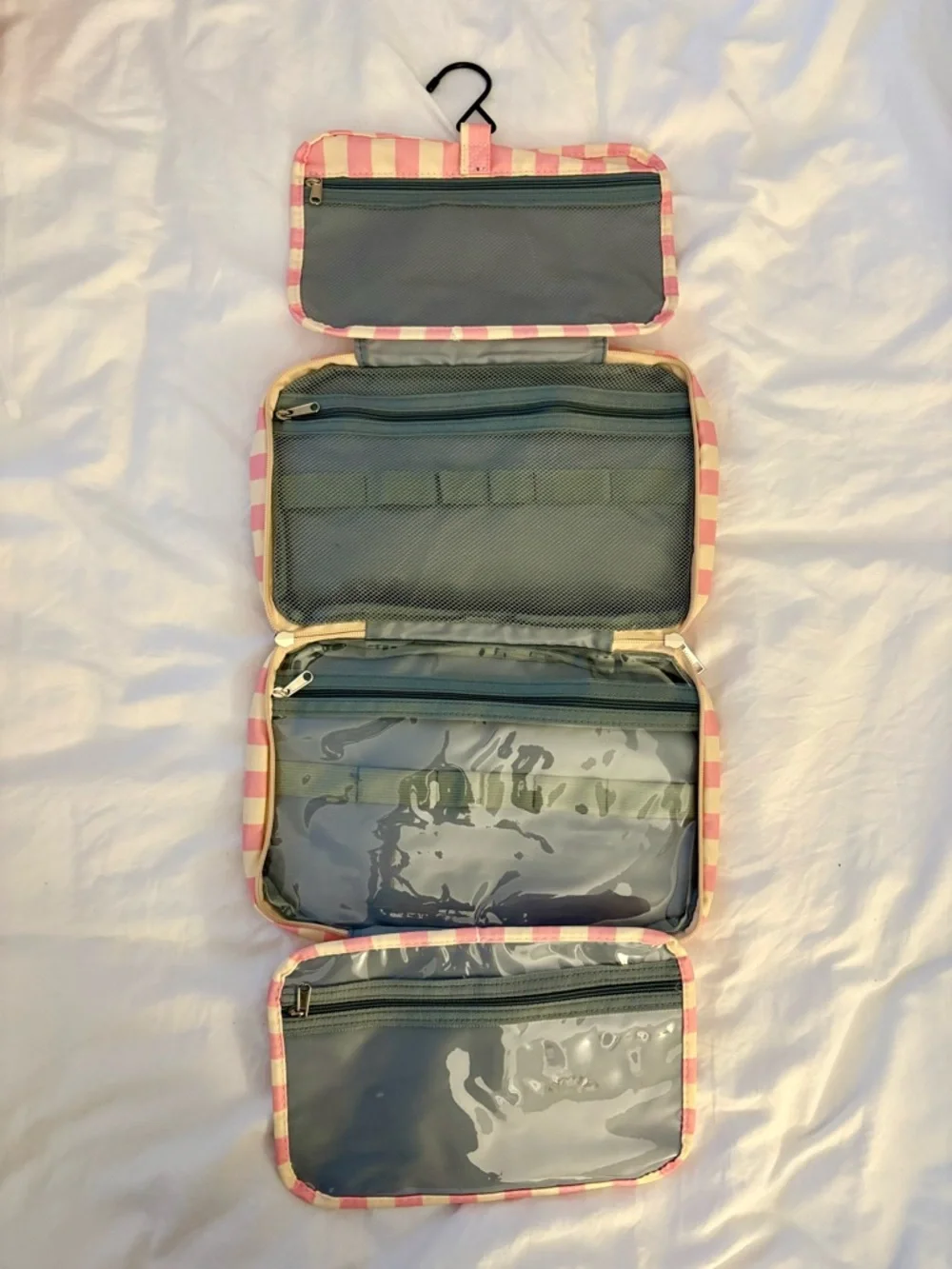 Pink and Cream Striped Makeup Bag